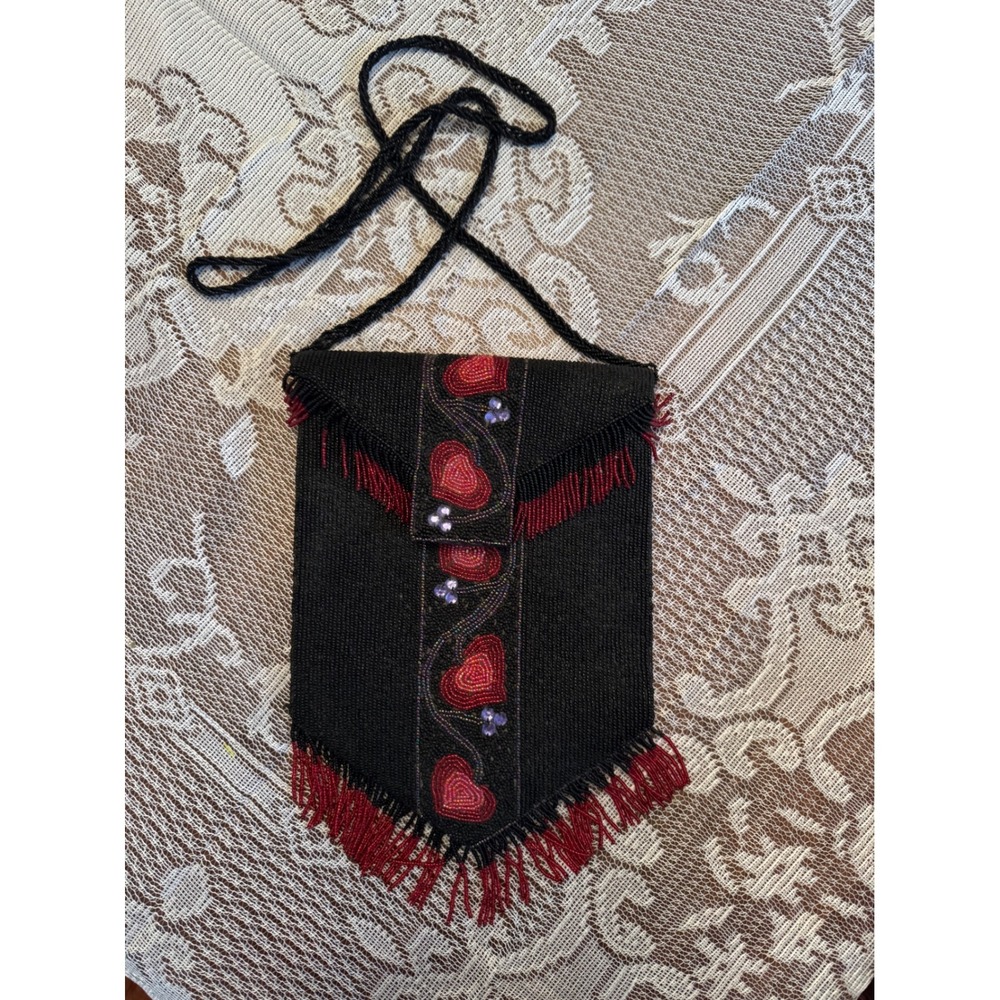 Beaded‎ Handbag with Hearts Crossbody. Unbranded